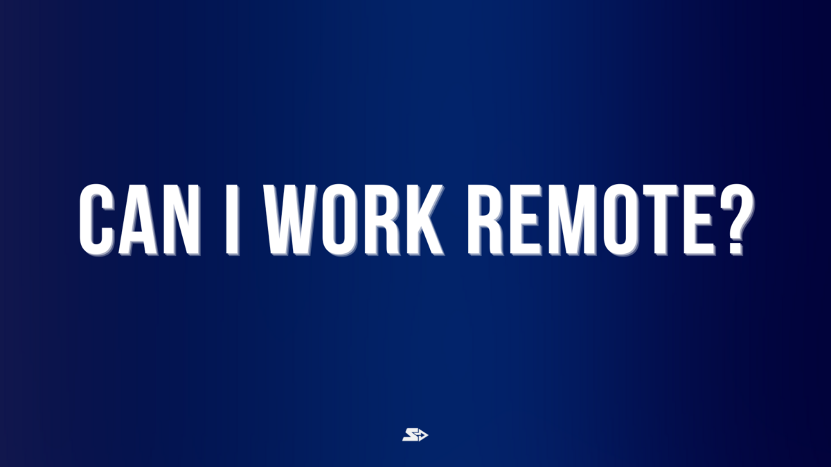 Text image reading 'Can I work remote?' — addressing remote work opportunities for athletes and veterans through Shift Group's job placement program